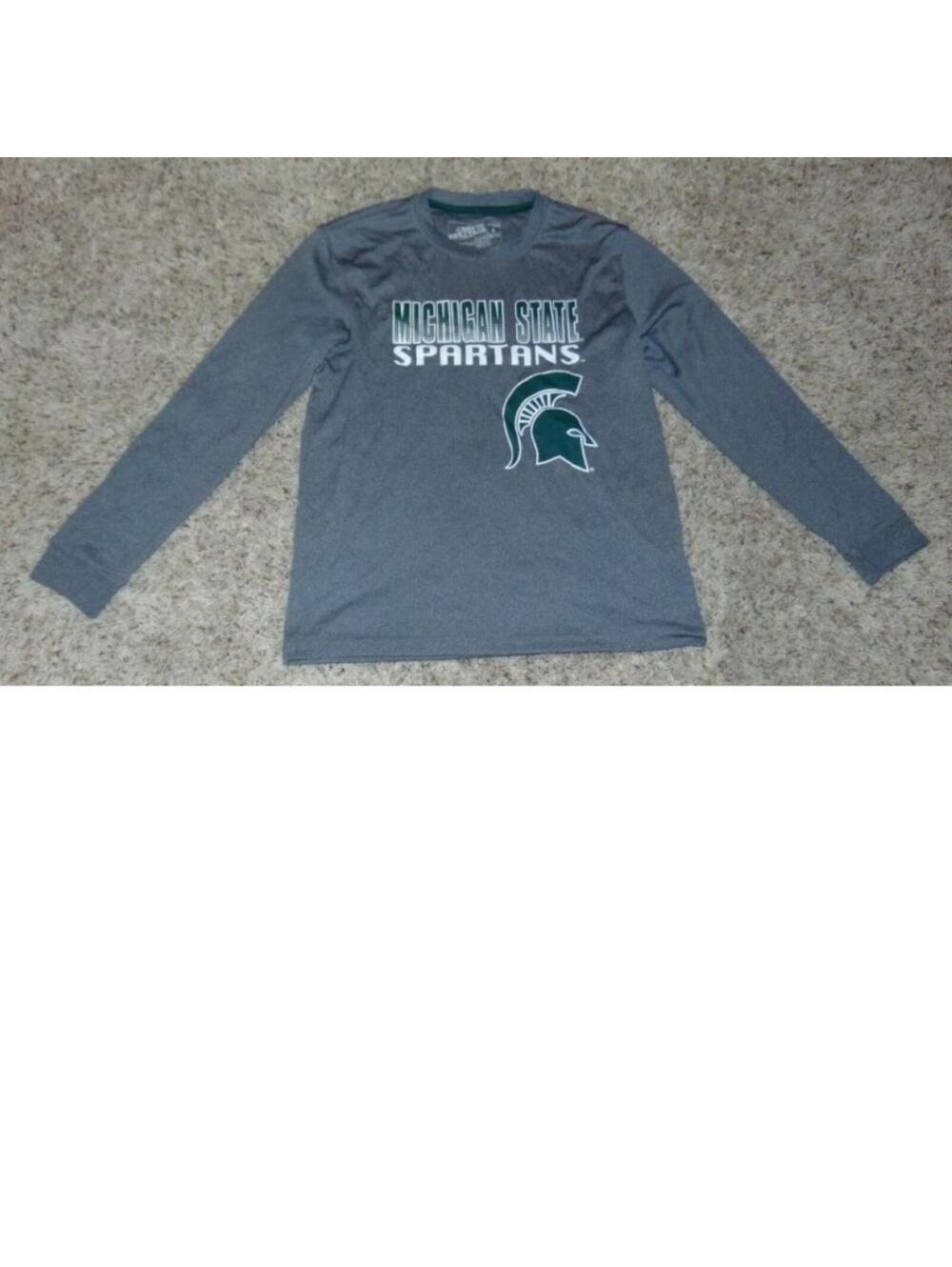Michigan State Spartans Shirt Boys 16/18 L Gray MSU NCAA Long Sleeve Crew Tee